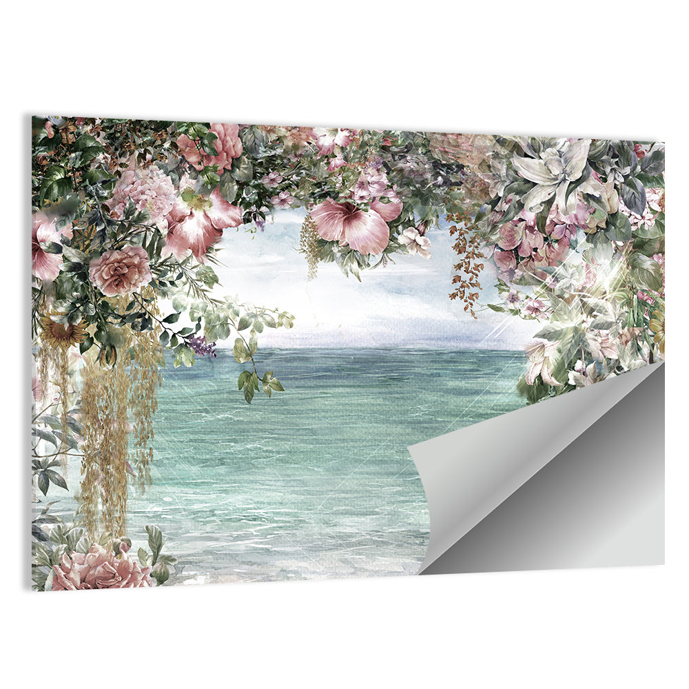 Coastal Floral Watercolor Seascape Wall Art