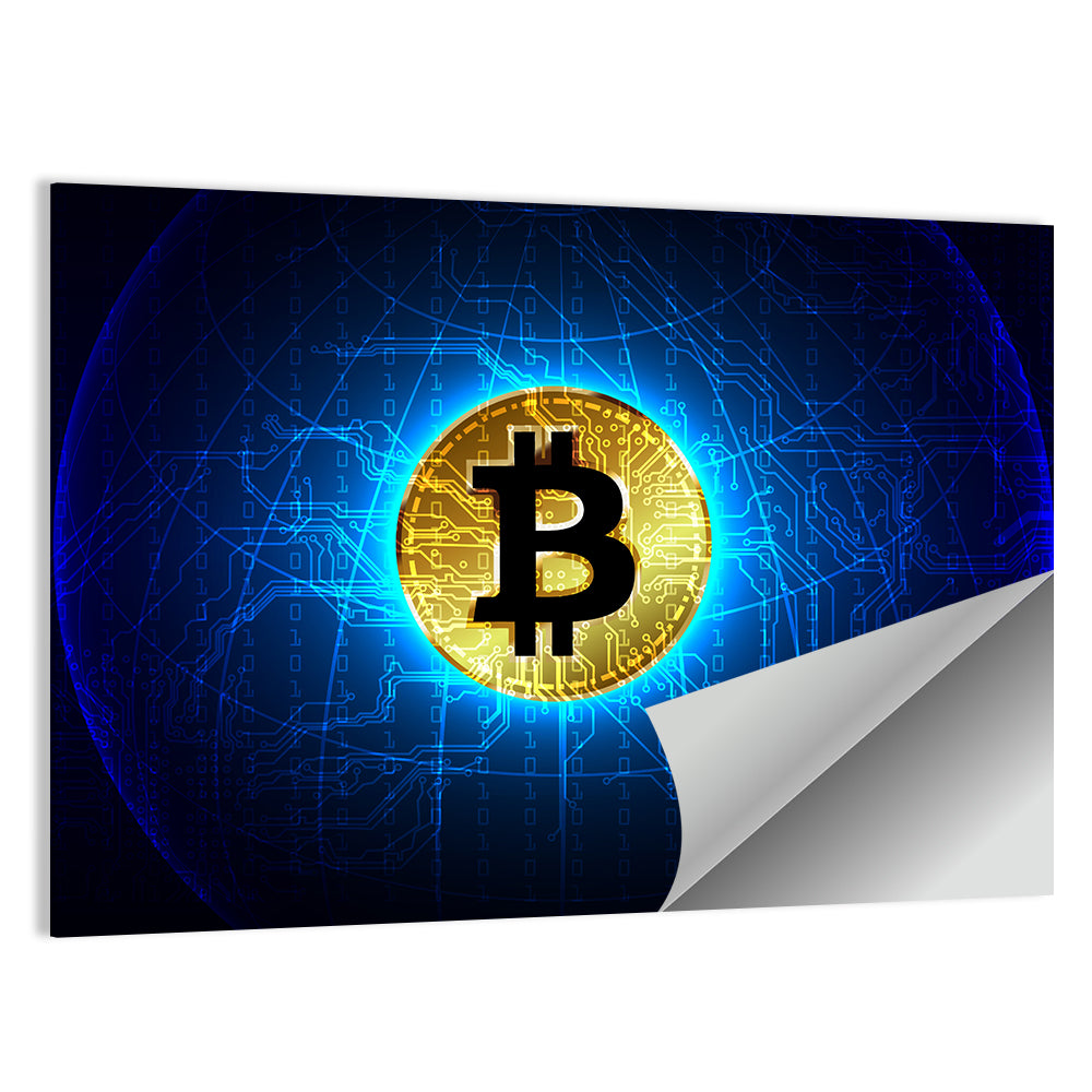 Golden Bitcoin Globe Wall Art