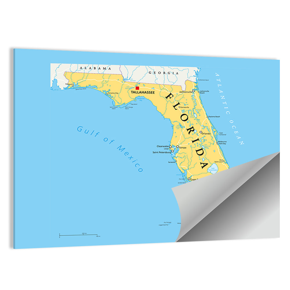 Florida Political Map, Blue and Yellow Wall Art