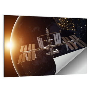 Space Station Over Planet Earth Wall Art