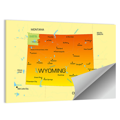 Wyoming State Map, Yellow Accent Wall Art