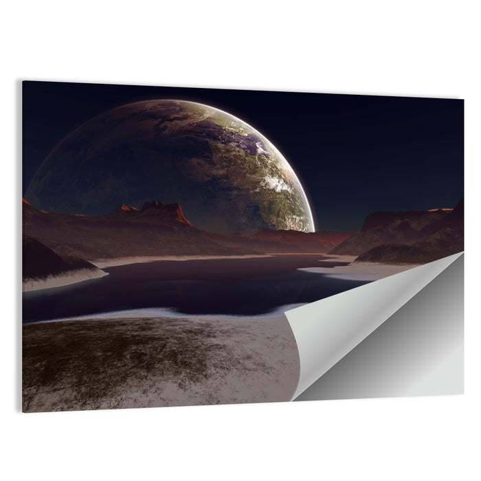 Alien Moonrise Over Lake Wall Art as a poster print