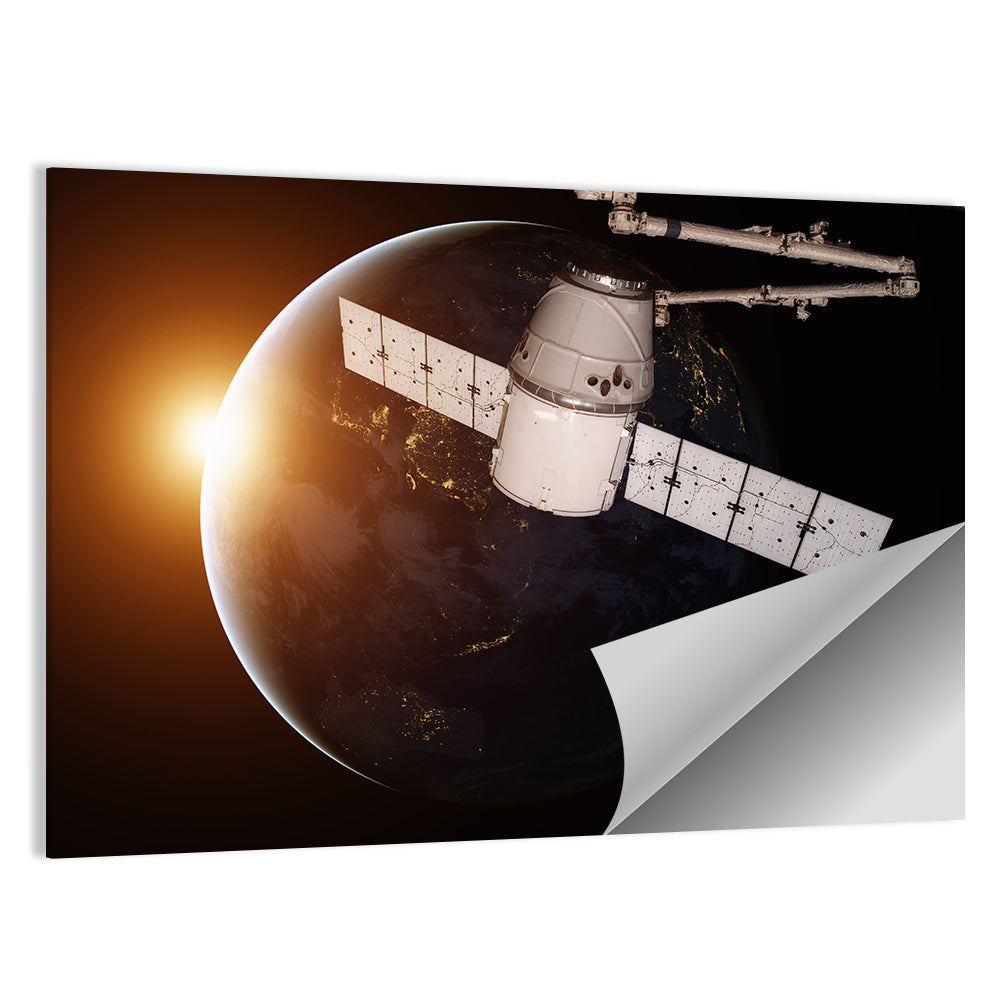 Satellite Over Earth at Sunrise Wall Art
