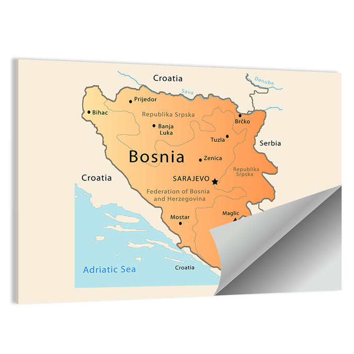 Bosnia and Herzegovina Map Wall Art as a poster print