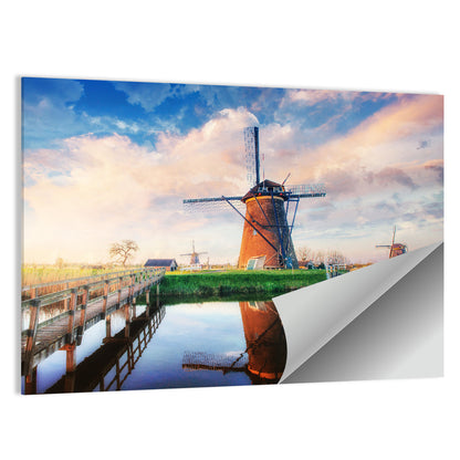 Kinderdijk Windmills at Golden Hour Wall Art