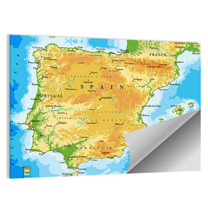 Spain Physical Map Wall Art