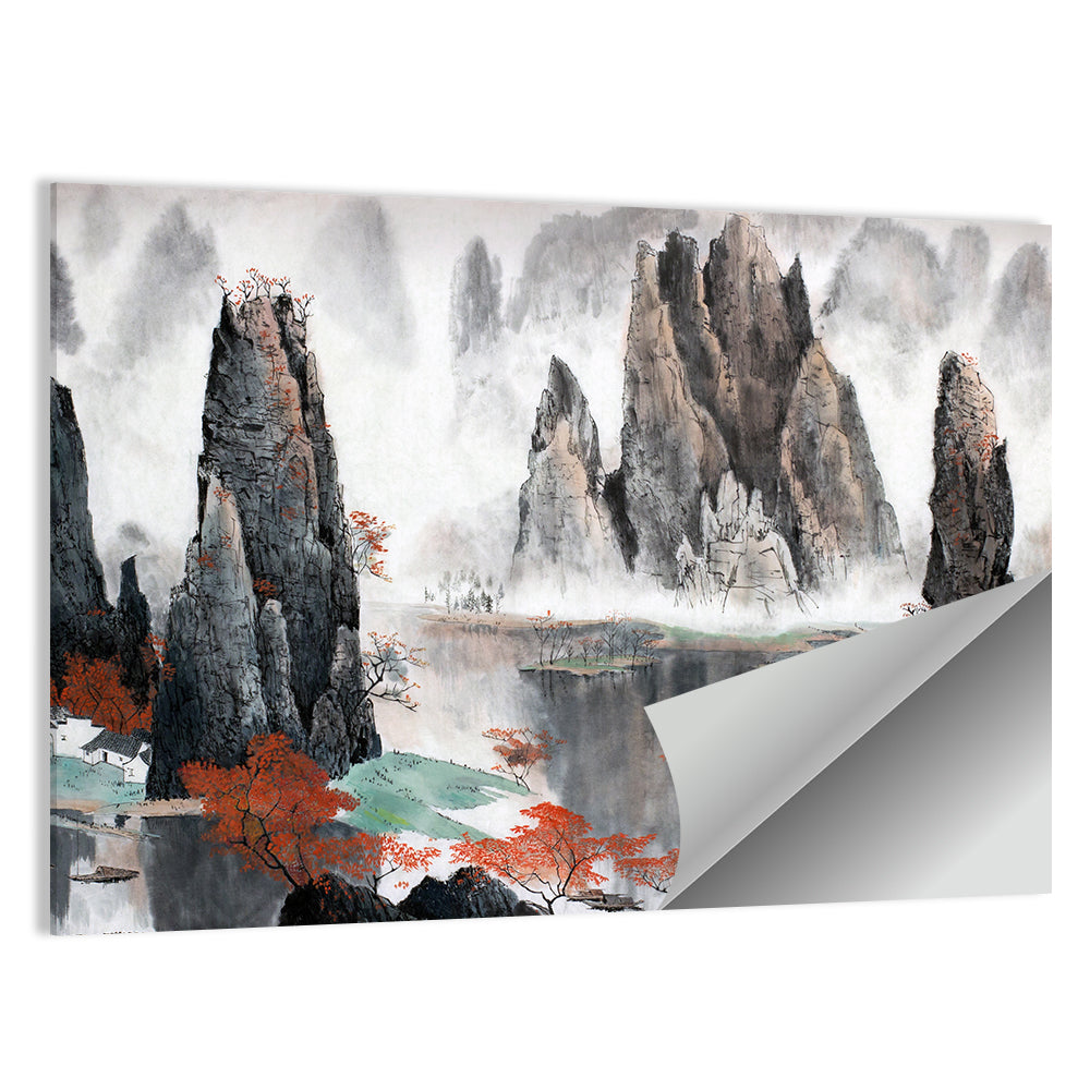 Autumn Mist Over Mountain Lake Wall Art