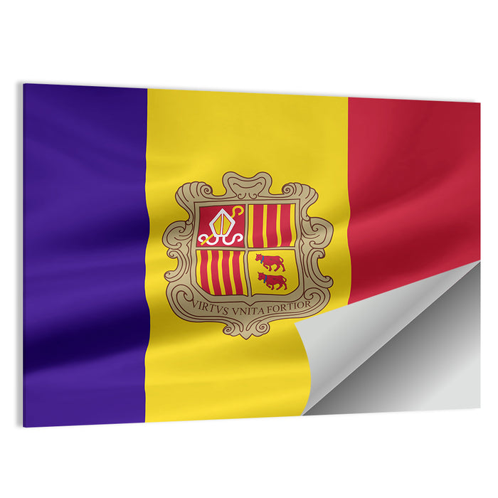 Andorra Flag with Coat of Arms Wall Art as a poster print