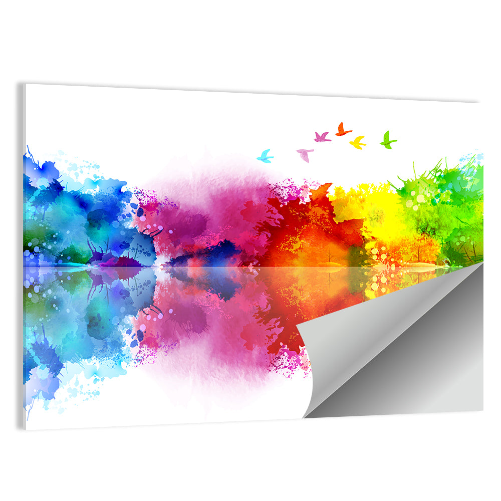 Mirrored Flock of Birds Watercolor Wall Art