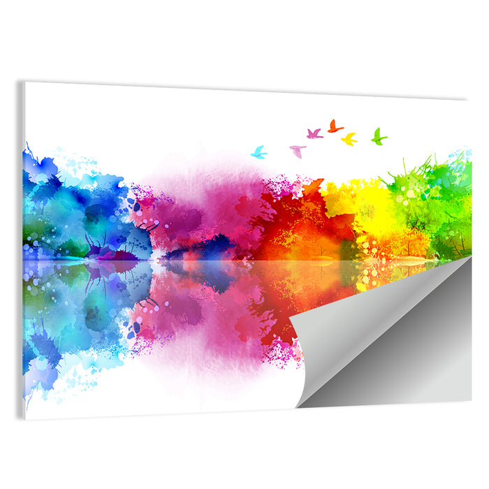 Mirrored Flock of Birds Watercolor Wall Art as a poster print