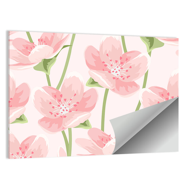Spring Pink Sakura Magnolia Pattern Wall Art as a poster print