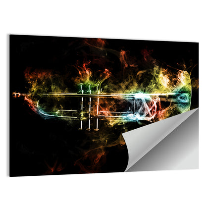 Brass Trumpet with Vibrant Smoke Wall Art