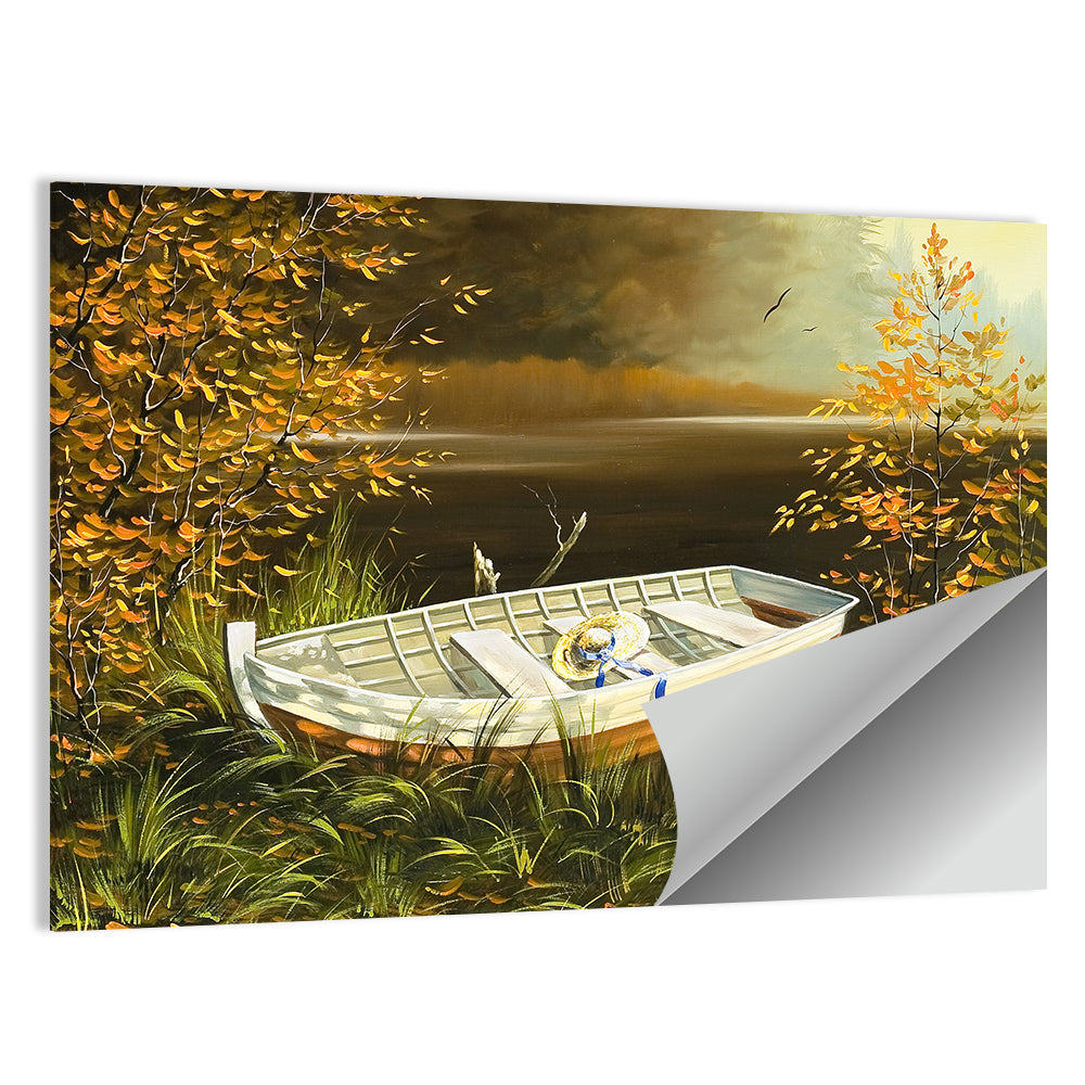 Wooden Boat with Straw Hat Wall Art