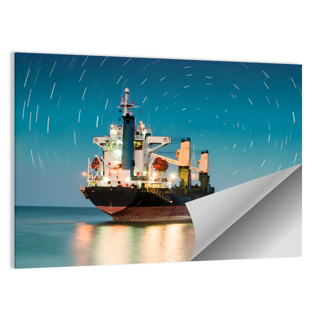 Cargo Ship Under Star Trail Sky Wall Art