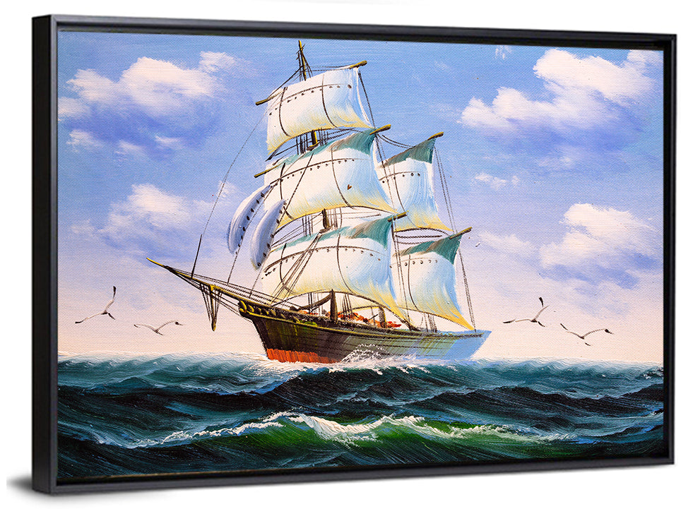 Sailing Ship with White Sails Wall Art