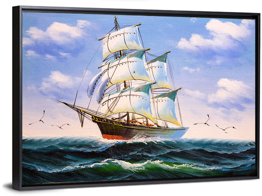 Sailing Ship with White Sails Wall Art