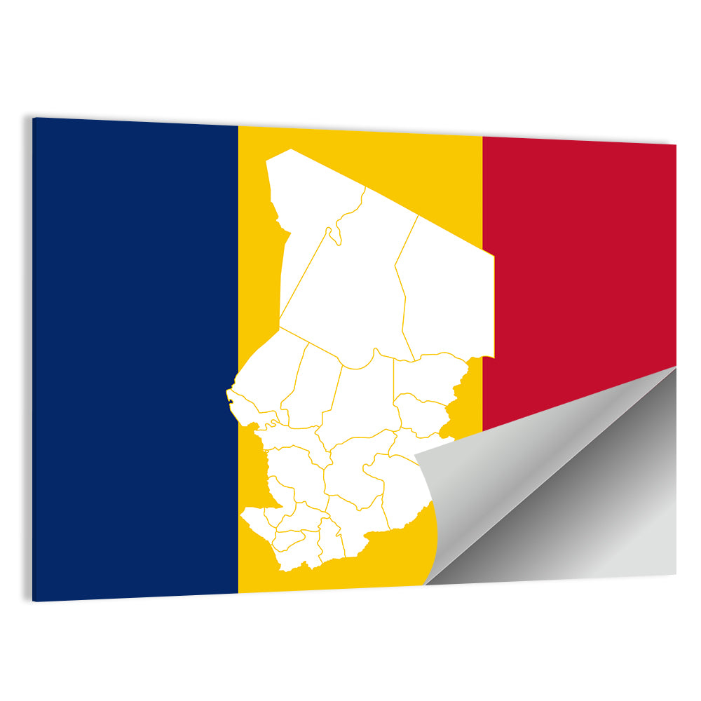 Chad Map with Tricolor Flag Wall Art