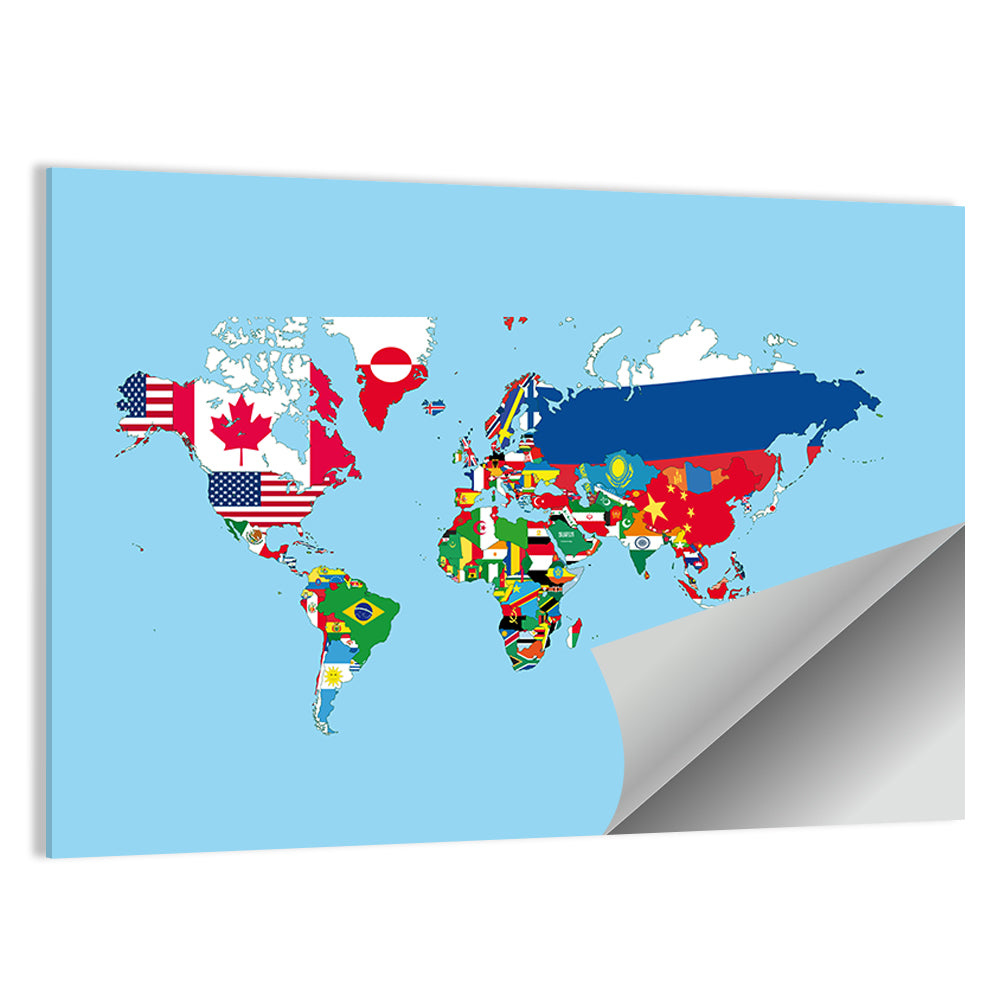 World Map with Flag Motifs Wall Art