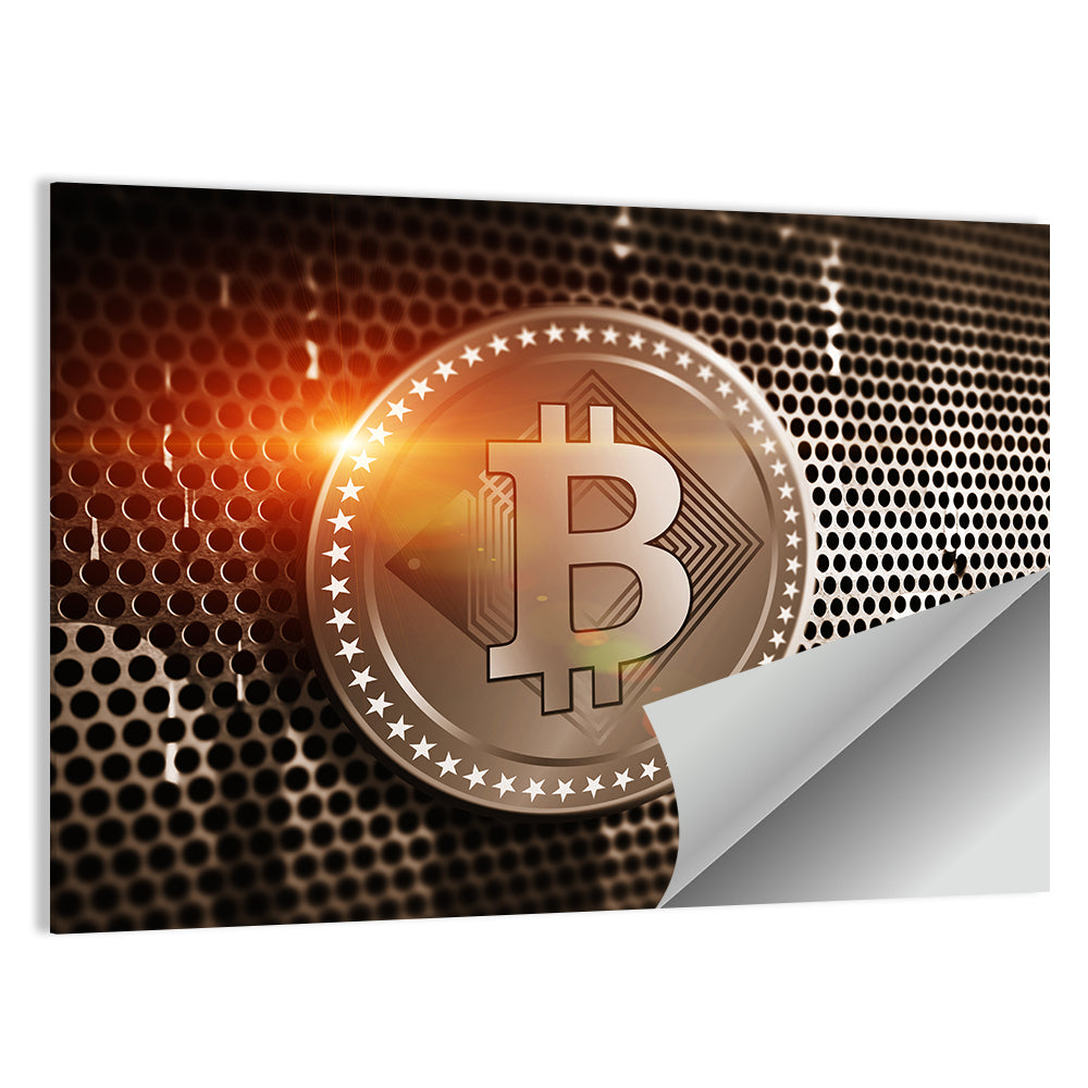 Golden Bitcoin Closeup Wall Art