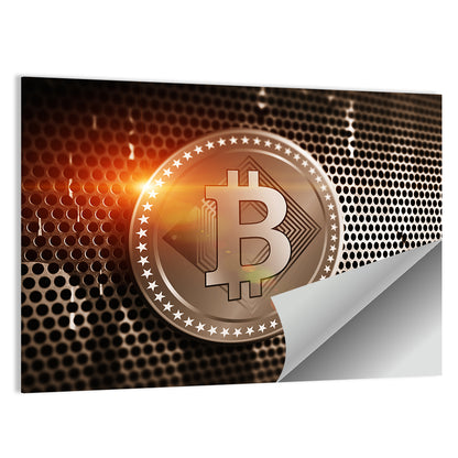Golden Bitcoin Closeup Wall Art