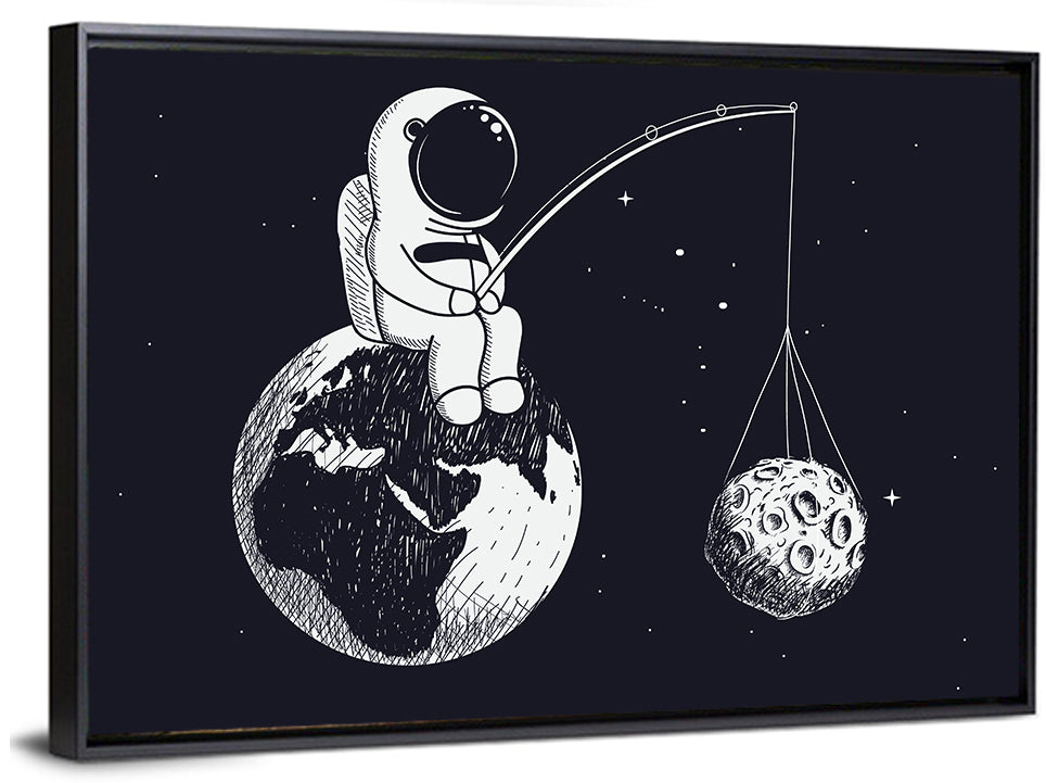 Little Astronaut Fishing the Moon Wall Art