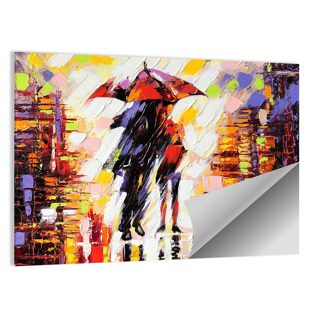 Couple Under Red Umbrella Wall Art