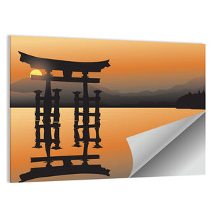 Asian Lake With Sunset Wall Art