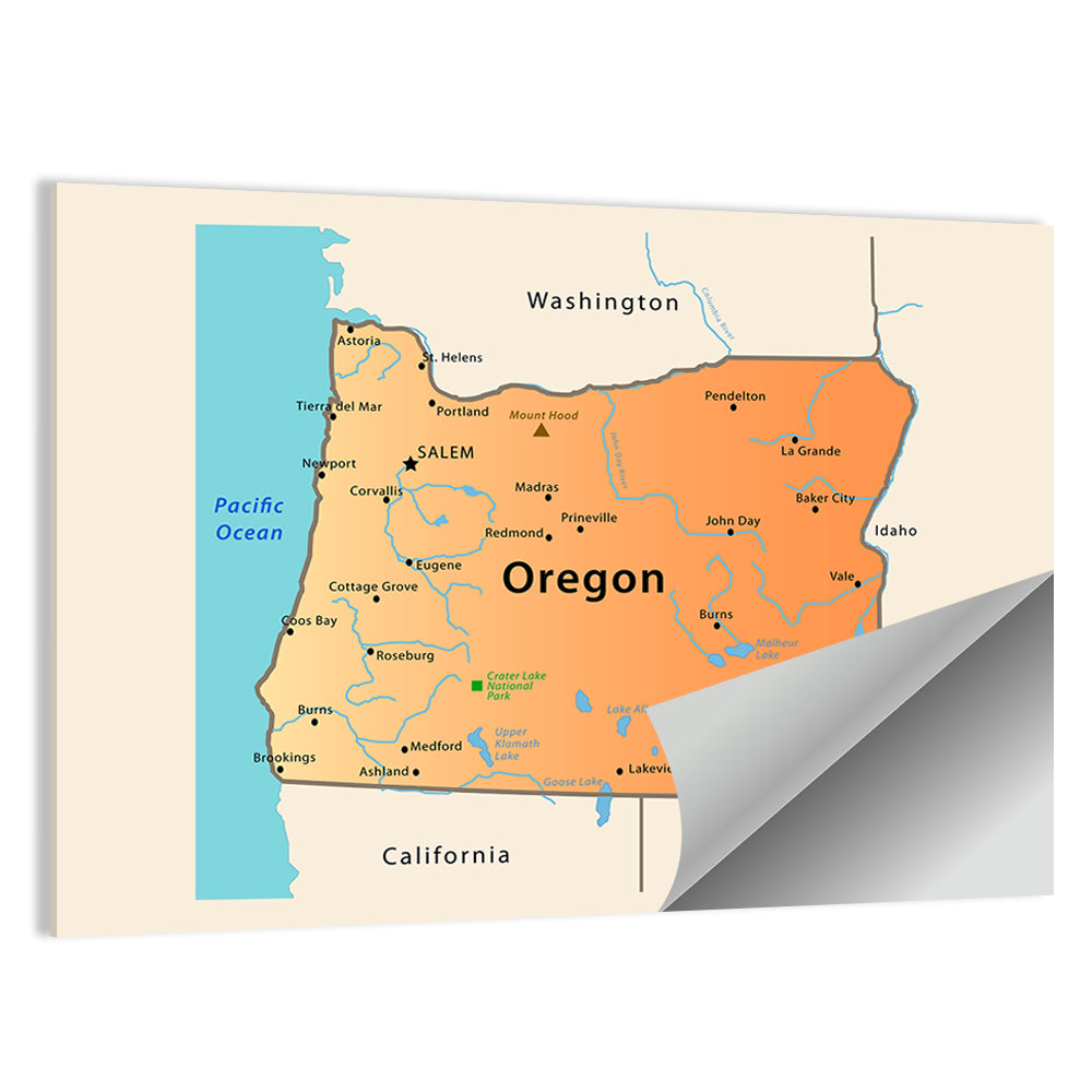 Oregon State Map Wall Art