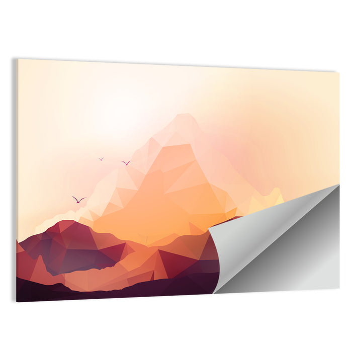 Geometric Mountain Sunset Illustration Wall Art as a poster print