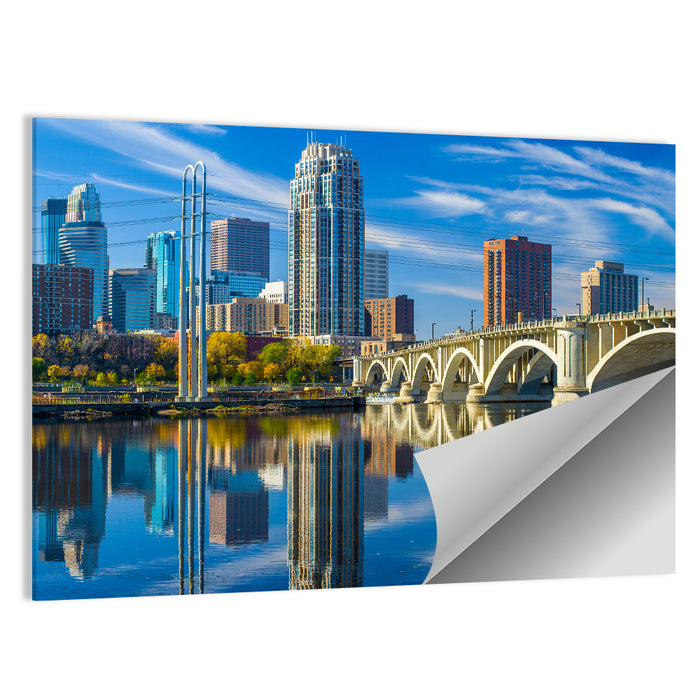 Minneapolis Skyline with Third Avenue Bridge Wall Art as a poster print