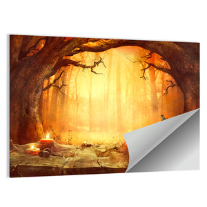 Halloween Pumpkin In Dark Forest Wall Art