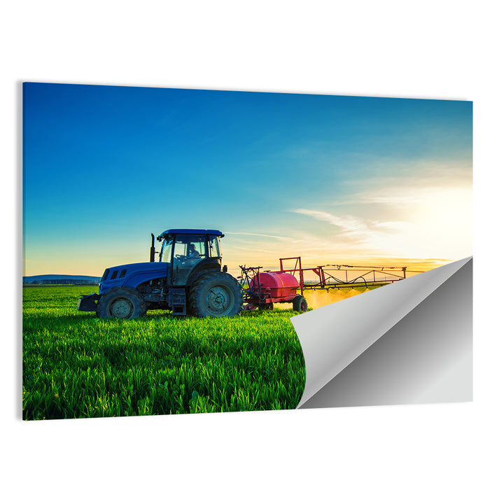 Tractor Spraying Crops at Golden Hour Wall Art as a poster print