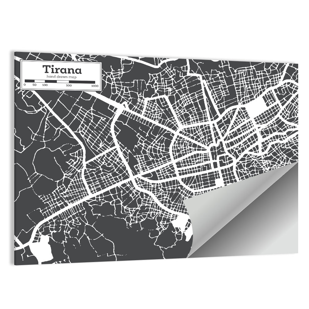 Tirana City Map Albania Wall Art