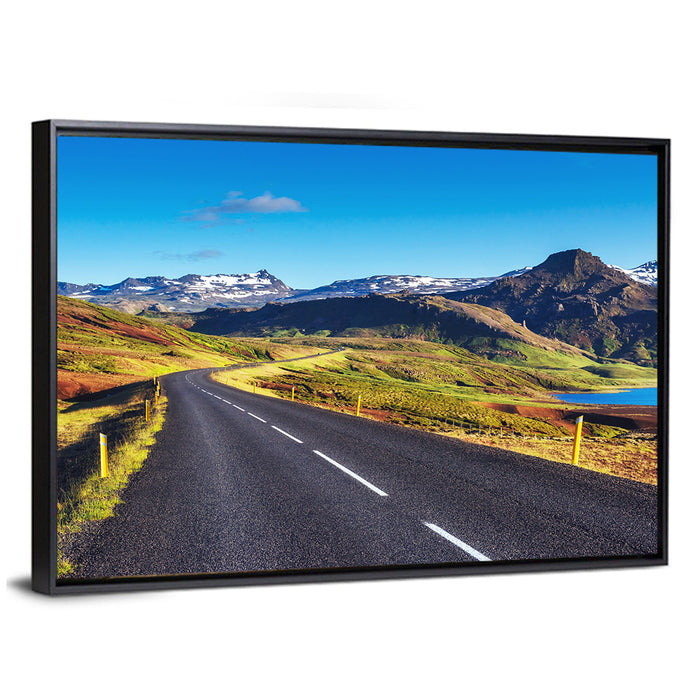 Icelandic Mountain Road Wall Art as a framed canvas