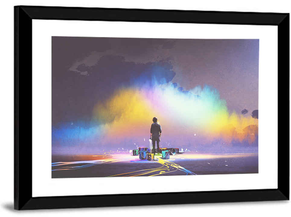 Silhouette with Paint Buckets and Rainbow Light Wall Art