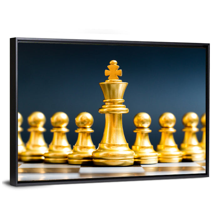 Golden King with Pawns Wall Art as a framed canvas