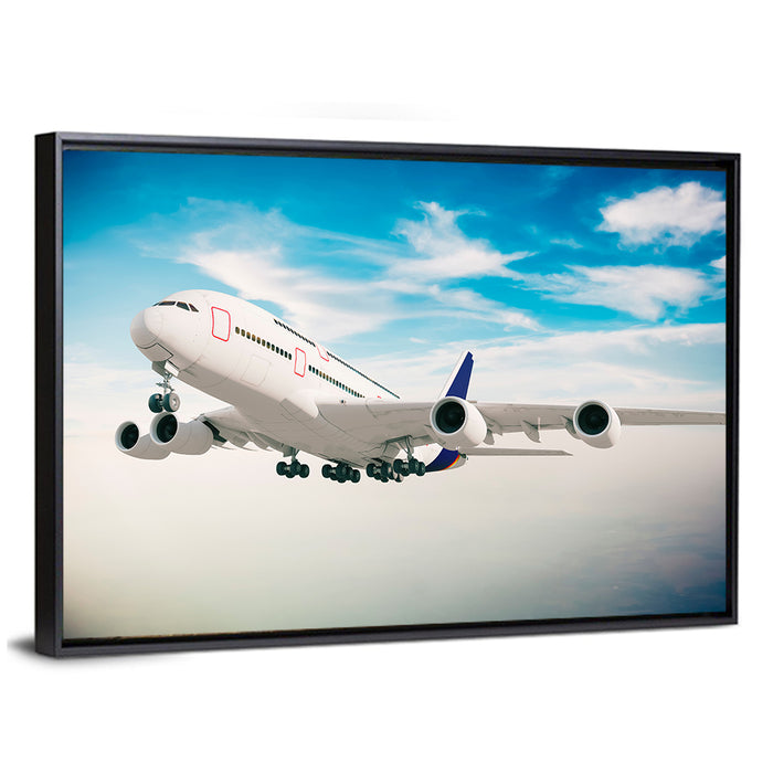 Four-engine Airliner in Flight Wall Art as a framed canvas