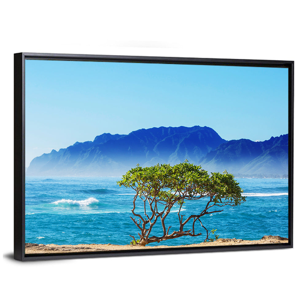 Hawaiian Coastal Tree on Rocky Shore Wall Art