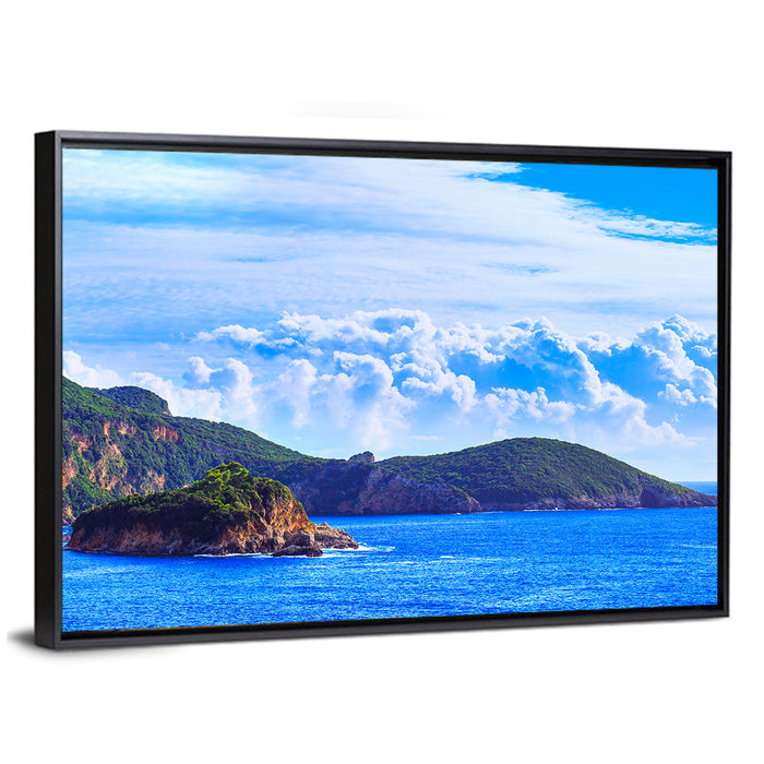 Paleokastrica Coastline, Corfu Wall Art as a framed canvas