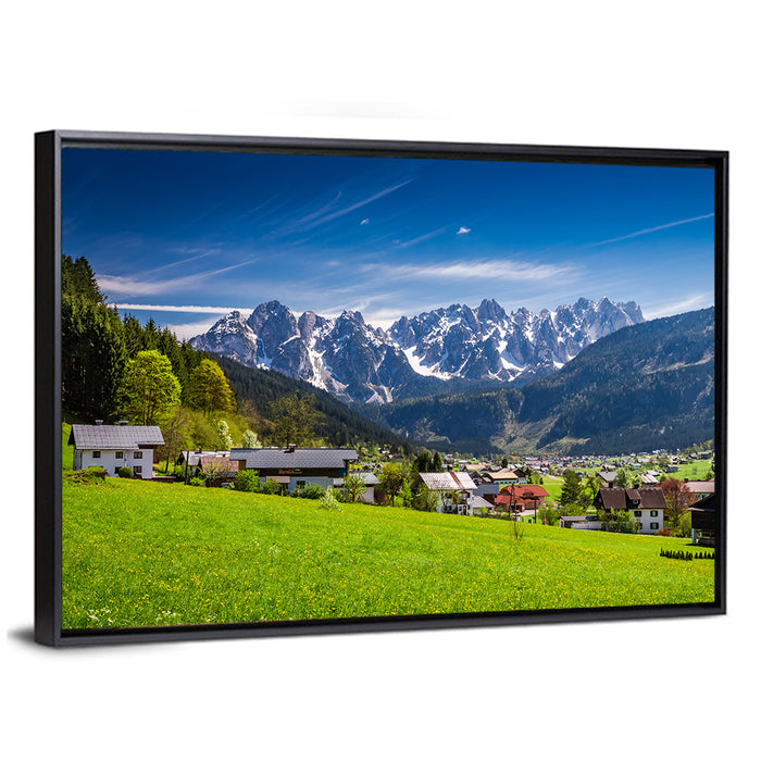 Gosau Village in Austrian Alps Wall Art as a framed canvas