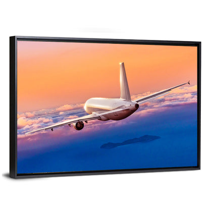 Airplane Over Clouds at Sunset Wall Art