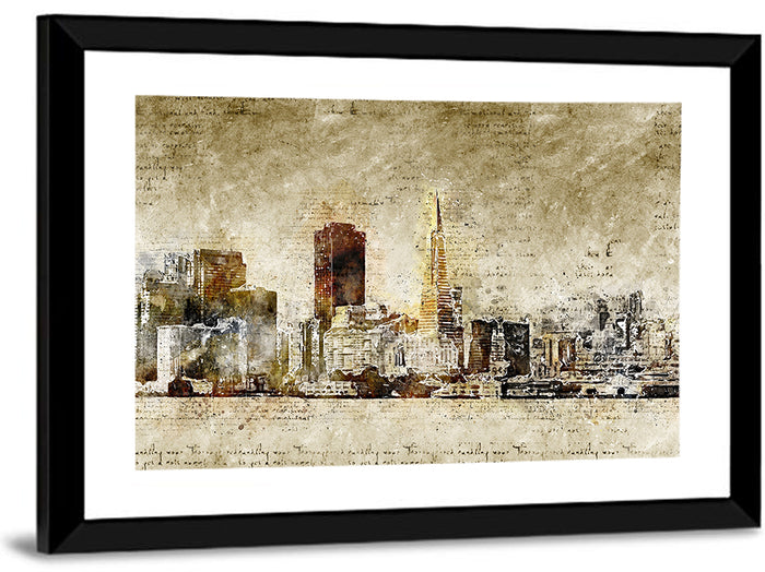 San Francisco Parchment Skyline Wall Art as a framed print