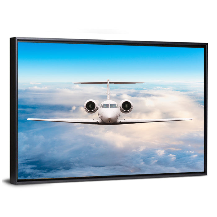 Private Jet in Flight Wall Art as a framed canvas
