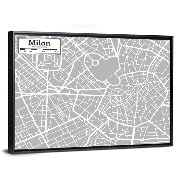 Milan City Map Wall Art as a framed canvas