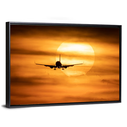 Airplane Silhouette at Golden Sunset Wall Art
