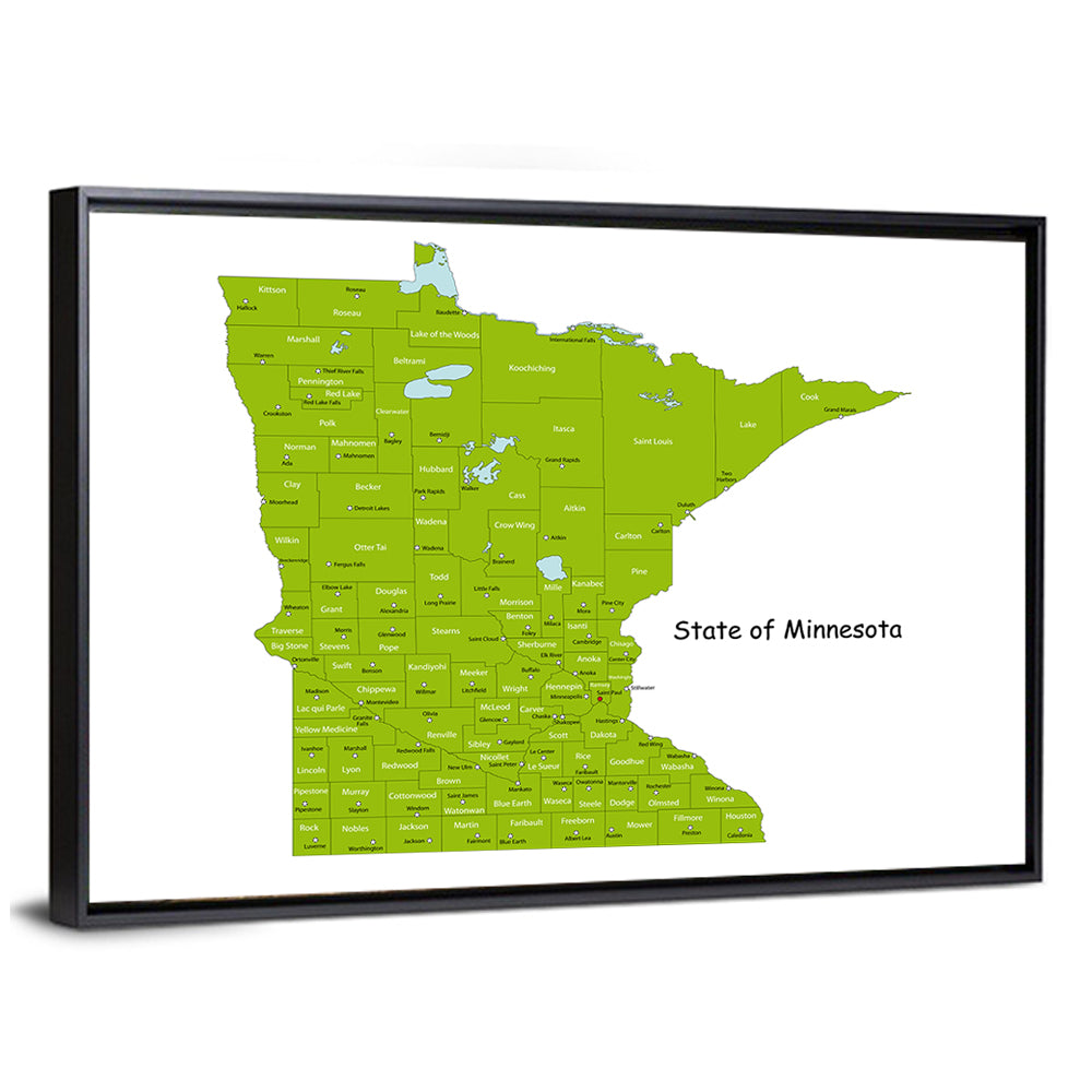 Green Minnesota County Map Wall Art