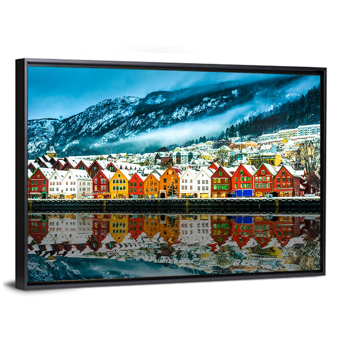 Bryggen Harbor, Bergen Wall Art as a framed canvas