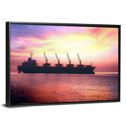 Sunset Cargo Ship Silhouette Wall Art