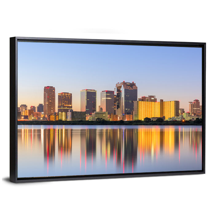 Umeda Skyline at Dusk Wall Art as a framed canvas