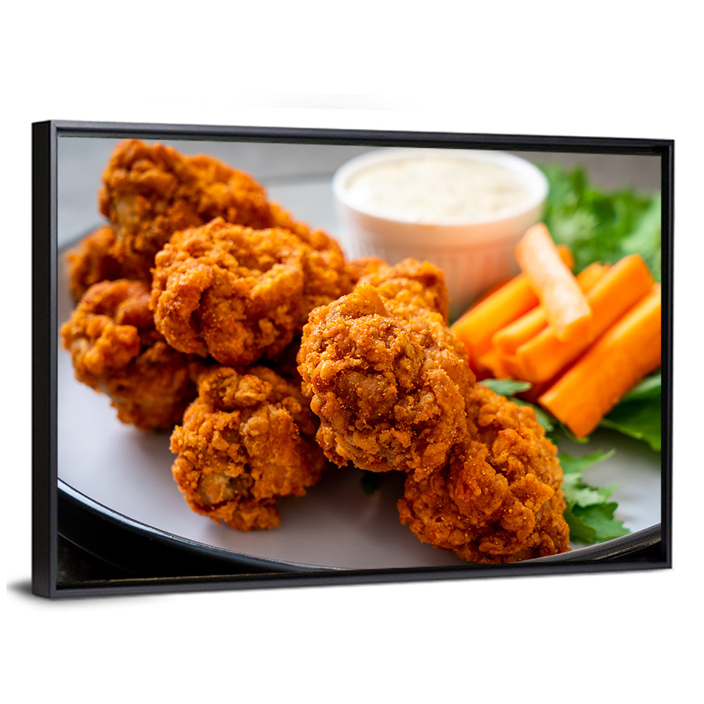 Crispy Spicy Chicken Wings with Carrot Sticks Wall Art